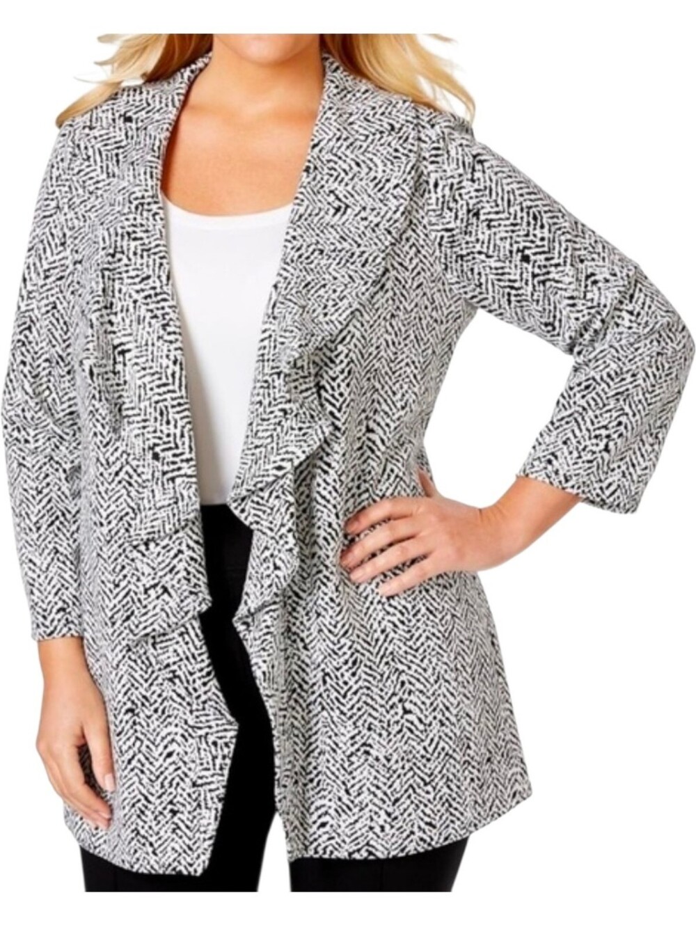 Calvin Klein 18W Black And White Ruffle Front Blazer Fully Lined Classic Look